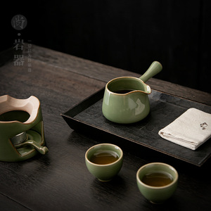 Juego de Té de Cerámica Retro Celadon con Asa Lateral, Esmalte Verde Bambú, Porcelana Dehua, para Té Kung Fu y Té de la Tarde - Product Image 1