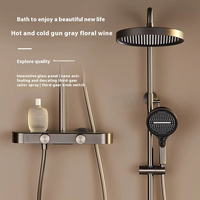 Pommeau de douche thermostatique rotatif et réglable à quatre jets avec modes de pulvérisation massants, en laiton brossé carré, à fixation murale