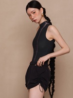 Tenue de Danse Classique Adulte – Justaucorps de Gymnastique Femme en Nylon Sans Manches, Asymétrique, Sculptant, Boutonné, Une Pièce