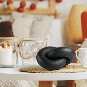 Decorazione con nodo in legno a 2 anelli-decorazione a catena da tavolino, stile moderno retrò minimalista rurale bohémien intagliato a mano - Product Image 4