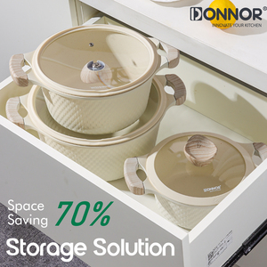 Serie Donnor Glory Set pentole rivestimento sano 20/24/28/32cm casseruola e <span class=keywords><strong>28cm</strong></span> padella profonda 15 pezzi Set compatibile con tutte le stufe - Product Image 3