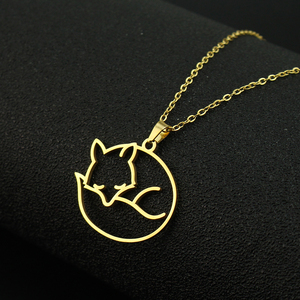 Collar Minimalista <span class=keywords><strong>de</strong></span> Acero Inoxidable para Mujer, Joyería <span class=keywords><strong>de</strong></span> Uso Diario, Regalo Elegante, Lindo Collar con Colgante <span class=keywords><strong>de</strong></span> Animal, Diseño <span class=keywords><strong>de</strong></span> Zorro o Perro - Product Image 2