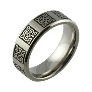 Cincin simpul Celtic 316l perhiasan pria Spiritual baja tahan karat PVD 18k berlapis emas Tantalum cincin simpul Celtic