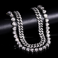 Collar de Cadena Cubana con Corazón de Diamantes de Imitación Plateados, Joyería Hip Hop de Aleación de Zinc para Hombres y Mujeres, Estilo Rapero, para Fiestas y Escenarios