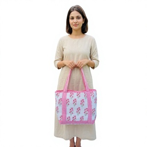 Indian Handmade Quilted Cotton Tote <b>Bag</b> Embroidery <b>Large</b> Shoulder Shopper Eco Friendly Everyday Travel Carry <b>Bag</b> All Seasons - Product Image 1