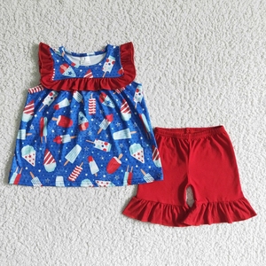 Conjunto de Pantalones Cortos a Cuadros Rojos para Niño con Bordado de la Bandera de Estados Unidos - Product Image 6