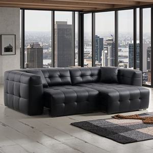 <span class=keywords><strong>Canapé</strong></span> d'angle minimaliste en <span class=keywords><strong>cuir</strong></span> noir en forme de L, design capitonné avec chaise longue, <span class=keywords><strong>canapé</strong></span>-lit moderne de luxe en <span class=keywords><strong>cuir</strong></span> avec télécommande - Product Image 3
