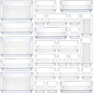 Set moderno da 25 pezzi scatola di immagazzinaggio trasparente per PC organizzatore di cassetti da <span class=keywords><strong>scrivania</strong></span> gioielli per il trucco del bagno per la cucina Gadget di stoccaggio - Product Image 1