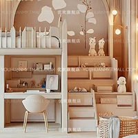 Lit de princesse sur mesure pour grands appartements, design personnalisé avec bureau, coiffeuse, éléments de niche et de maison dans les arbres