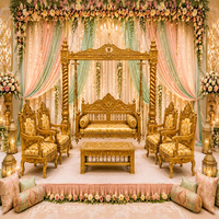 Ensemble de balançoires en bois sculptées à la main Maharaja pour la décoration de la scène de Mehndi et de la soirée au henné, ensemble de chaises balançoires Grand Golden Marriage Jhula UK