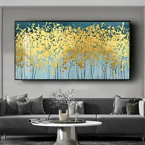 100% el-boyalı çiçekler ağaç soyut modern yağlıboya tuval üzerine altın boyama