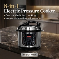 Cuisinière électrique à pression multifonction 8-en-1 de 5/6 L, 1000 W, classe énergétique, cuisson rapide, revêtement antiadhésif, acier inoxydable, pour la maison