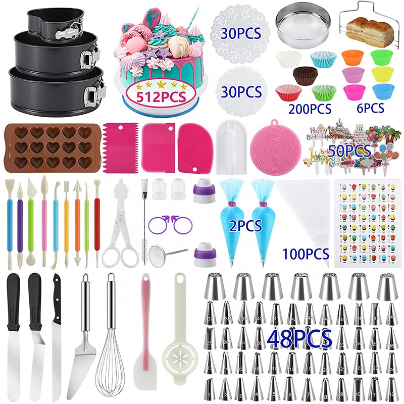 512 Pcs Cake Decorating Tools Cake Decorating Kit with Non-Slip Cake Turntable