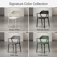 Fauteuil de salle à manger empilable en résine imperméable avec dossier à effet tressé, design nordique, idéal pour bistrot et jardin