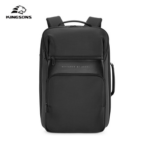 Kingsons Laptop <b>Backpack</b> <b>Black</b> Large Capacity Business Travel Unisex Shoulder Straps Solid Color - Product Image 4