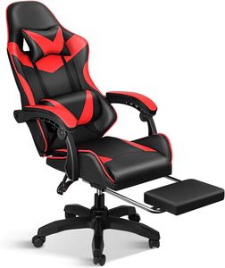 Sedia da <span class=keywords><strong>Gaming</strong></span> Ergonomica in Pelle con Poggiapiedi, Reclinabile e Pieghevole - Product Image 1