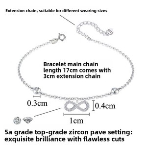 Bijoux de fête pour femmes, bracelet à maillons épais en argent sterling S925 <span class=keywords><strong>avec</strong></span> symbole de l'infini et pierres en zircon blanc - Product Image 6
