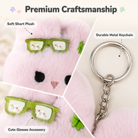 Porte-clés en peluche Kawaii, pendentif en forme de personnage mignon avec nœud brodé, breloque de sac de dessin animé pour accessoires de sac à dos
