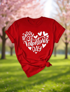 T-shirt da donna per San Valentino con stampa di cuori rossi, maniche corte, girocollo, vestibilità ampia, casual, primavera estate - Product Image 2