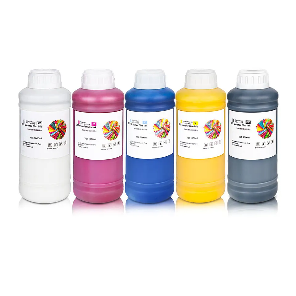 DX5 DX7 프리미엄 DTF 섬유 화이트 잉크 1000ml CMYK DTF 잉크 i3200 XP600 L805 1390 L1800 XP1500 PET 트랜스퍼 필름 및 파우더 잉크