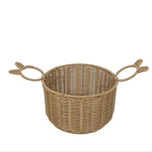 Custom-made handcrafted faux <b>rattan</b> double-handled desktop <b>storage</b> <b>basket</b>, creative round living room snack and fruit <b>storage</b> - Product Image 2