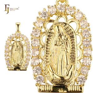 56201112-01 FJ Fallon 패션 쥬얼리 성모 마리아 과달루페 펜던트 도금 14K 골드 황동 기반 - Product Image 1