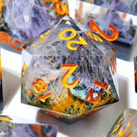 Ensemble de dés polyédriques en résine fantaisie personnalisés, à bords vifs, avec des chiffres en encre orange pour les jeux de rôle, MTG et jeux de société - M-Jaune