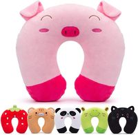 Oreiller de voyage en peluche en forme de cochon souriant, soutien de la tête et du menton pour enfants, multi-usages, avion, voiture, train