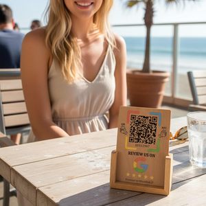 Groothandel op maat gemaakte houten displaystandaard met NFC-chip en <span class=keywords><strong>QR</strong></span>-<span class=keywords><strong>code</strong></span> voor eenvoudige klantrecensies, boost uw bedrijf, essentiële artikelen voor kleine bedrijven, geen app nodig - Product Image 2