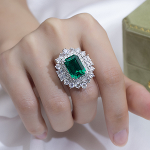 Messi Jewelry MSR-1802 925 <b>Silver</b> <b>Emerald</b> Cut May Birshstone Lab <b>Emerald</b> Fancy Design Fashion <b>Ring</b> Claw Setting <b>Emerald</b> <b>Ring</b> - Product Image 5
