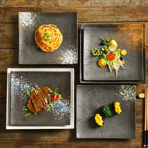 Nuevo plato de mármol de grano de Piedra Negro Blanco estilo japonés moderno plato de sushi de cerámica vajilla plato de cena cuadrado - Product Image 4