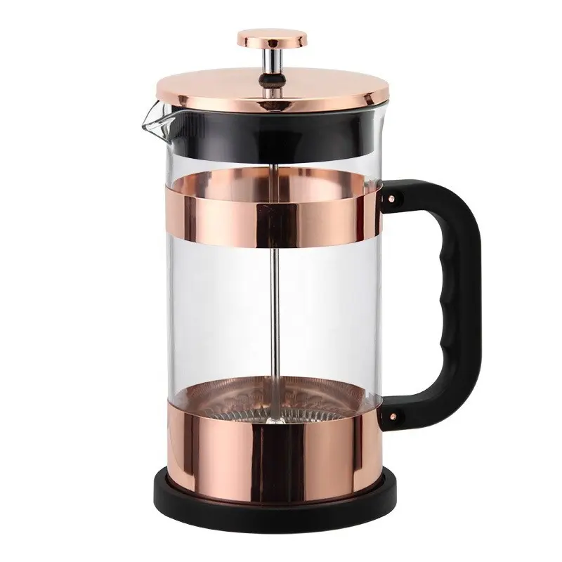 HausRoalnd stainless steel hand-brewed coffee pot for tea and milk foam multi-function French pressure rose gold glass pot
