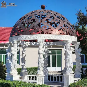 Hand carved Exotic Marble Gazebos Italian Style For Women With Metal Roof Decorations