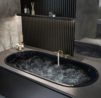 Baignoire encastrée noire moderne avec bec de débordement élégant, design profond pour une immersion relaxante, dossier ergonomique confortable