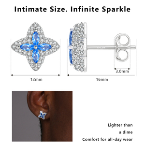 Pendientes de Trébol de Cuatro Hojas, Plata 925, Chapados en Oro Blanco, con Circonitas Azules, Joyería de Moda, Resistentes al Agua y al Deslustre - Product Image 2