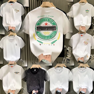 T-shirt da uomo all'ingrosso in cotone 220gsm a manica corta con logo in rilievo, collo semplice, tessuto morbido, 100% cotone, prezzo scontato - Product Image 6