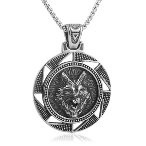 Collar de Acero Inoxidable con Colgante de Lobo, Diseño Geométrico, Joyería de Moda para Hombre, Color Plateado, Cadena de 3.0*60cm - Product Image 5