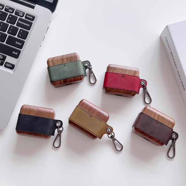 Luxury Artificial Leather Solid Wooden Wireless Earphone Protective Case Suitable for Airpods Pro 2 Airpods 1/2/3