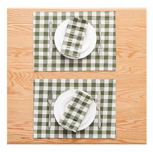 Washable 100% Cotton Yarn-dyed Chambray Green White <strong>Set</strong> of <strong>Napkin</strong> Placemat Kitchen Decor - Product Image 2