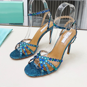 Heeled <b>Sandals</b> Fashion Rhinestone Bow High-heeled <b>Sandals</b> for Women in Foreign Trade High Slim Heels Floral Roman <b>Sandals</b> - Product Image 5