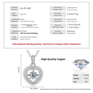 Collier en forme de cœur à double halo en zircon de 5,5 mm, en cuivre pur plaqué or 14 carats, bijoux de mode en gros pour femmes - Product Image 2