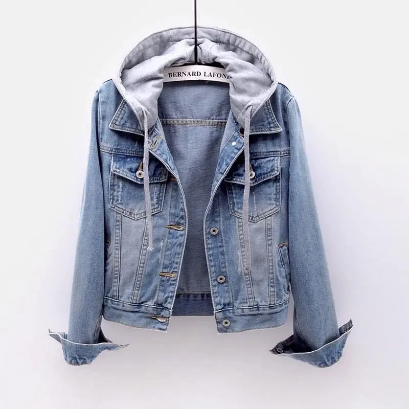 Wholesale Fashion Women Casual Blue Plus Size Jean Ladies Hoodie Denim Jackets Jeans Women With Hood