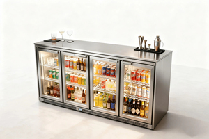 NE-400CS-8 Stainless Steel under counter 4 glass doors Digital display Air Cooled Energy Star back <b>Bar</b> Cooler - Product Image 5