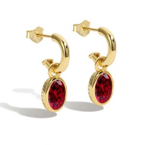 Dylam Best Valentine Days Gift Women <b>Fine</b> Jewelry Hypoallergenic S925 Silver 18K Gold Oval Red 5A Zirconia <b>Stud</b> <b>Earrings</b> - Product Image 1