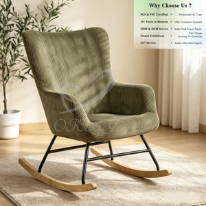 <span class=keywords><strong>Fauteuil</strong></span> à bascule d'allaitement confortable en velours côtelé OKAY, avec coussin en mousse haute densité et pieds en bois, idéal pour chambre de <span class=keywords><strong>bébé</strong></span>, café ou espace de repos - Product Image 1
