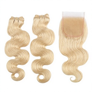 Extensions de cheveux humains blonds ondulés avec closure, cheveux Remy couleur naturelle pour tissage, idéales pour les salons de coiffure - Product Image 3