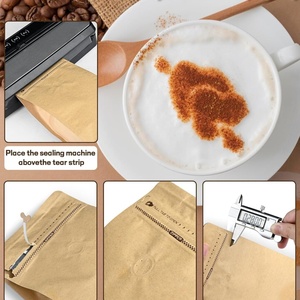 Sac à café en papier kraft imprimé sur mesure, écologique, à fond plat, avec valve et fermeture éclair, OEM, vente chaude - Product Image 4