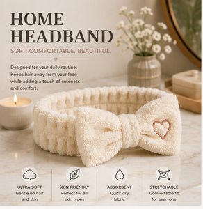 ที่คาดผมสปาขนนุ่มแบบขายส่ง น่ารัก ประดับโบว์ปักลายหัวใจ ยางยืด สำหรับแต่งหน้า ทำทรีทเมนท์ผิวหน้า ใช้ในห้องน้ำ จำนวนมาก - Product Image 1