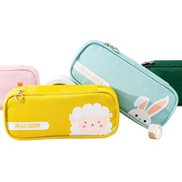 Trousse à crayons en toile motif mouton et lapin, grande capacité, avec fermeture éclair, couleur macaron, personnalisable, pour l'école et le bureau