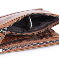 Dompet Pendek Kulit Asli dengan Dua Resleting, Banyak Slot Kartu, Kantong Koin, Dompet Lipat Kulit Sapi Vintage untuk Pria, Penggunaan Sehari-hari Kasual.